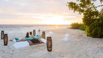 Dusit Thani Maldives Experience Beach Couple Sunset Drinks