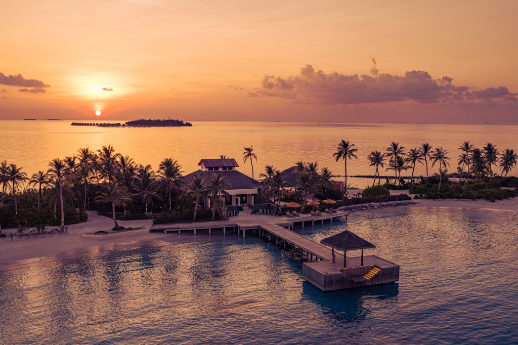 Oblu Select Lobigili Island Aerial Sunset Arrival Jetty 02