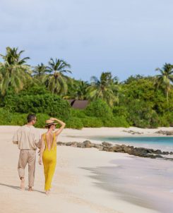 The Westin Maldives Miriandhoo Resort Couple Beach Walk