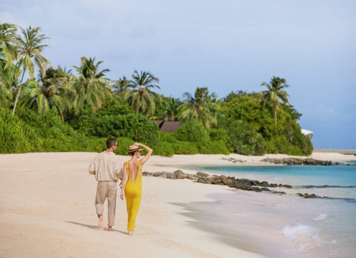 The Westin Maldives Miriandhoo Resort Couple Beach Walk