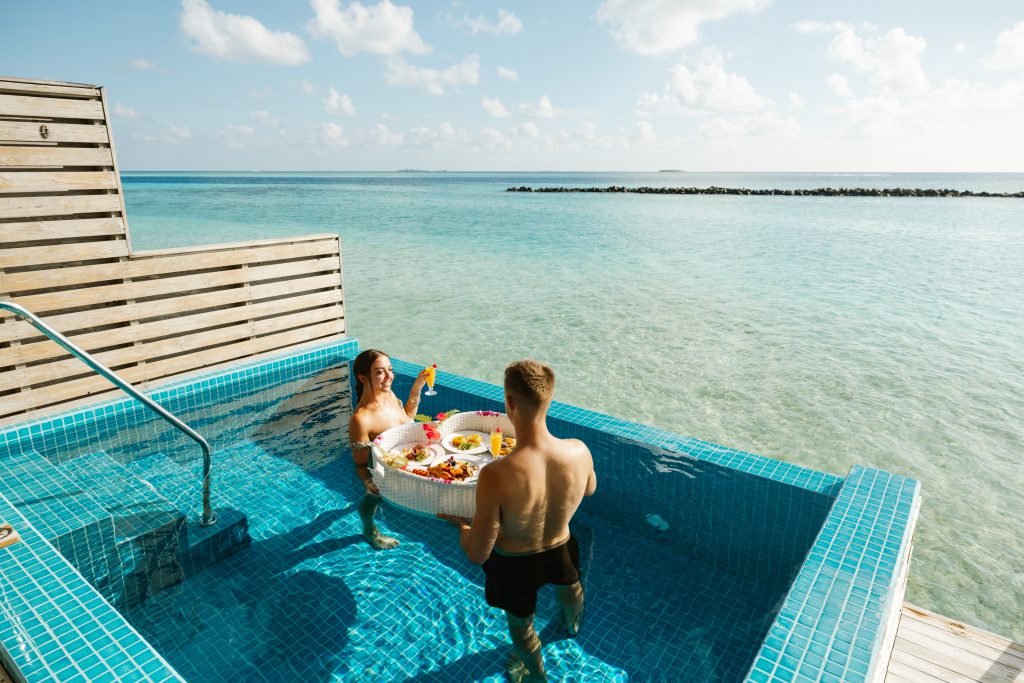 You & Me Maldives @jonaways @catalinavonbonin Floating Breakfast Aqua Suite with Pool Couple LIfestyle & Aesthetics (1)