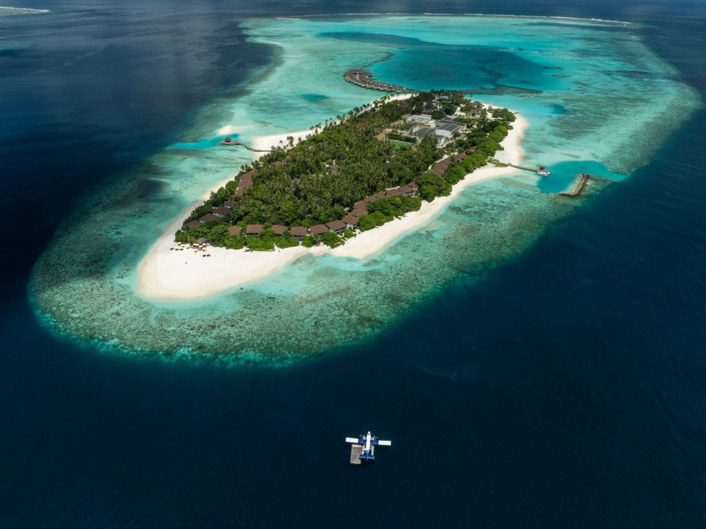 Avani Plus Fares Maldives Resort Aerial with Seaplane