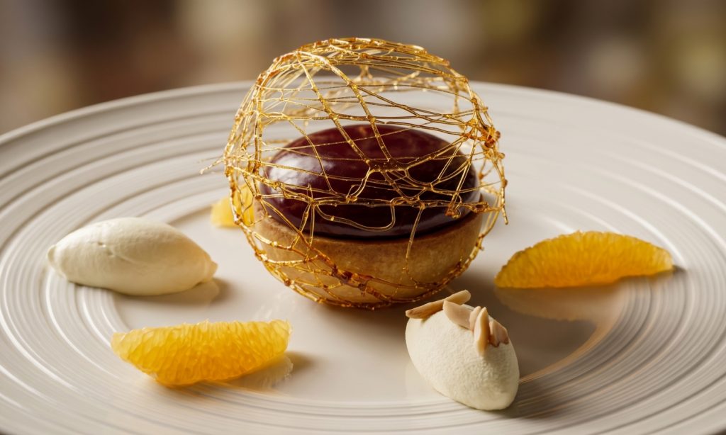 Batch 674565 Triumphant Return to Iberian Coast olive oil cake with port wine and blood orange gel Caravela at NH Collection Maldives Reethi Resort b8b8c5 original