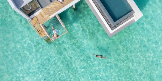 Batch Alila Kothaifaru Maldives Ocean Overwater Pool Villa Aerial Shot with Talents