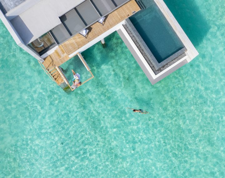 Batch Alila Kothaifaru Maldives Ocean Overwater Pool Villa Aerial Shot with Talents