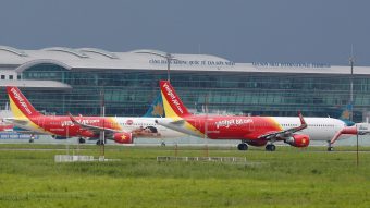 Vietjet aircraft prepare to take off at Tan Son Nhat airport in Ho Chi Minh