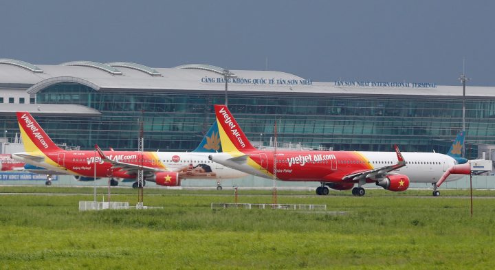Vietjet aircraft prepare to take off at Tan Son Nhat airport in Ho Chi Minh